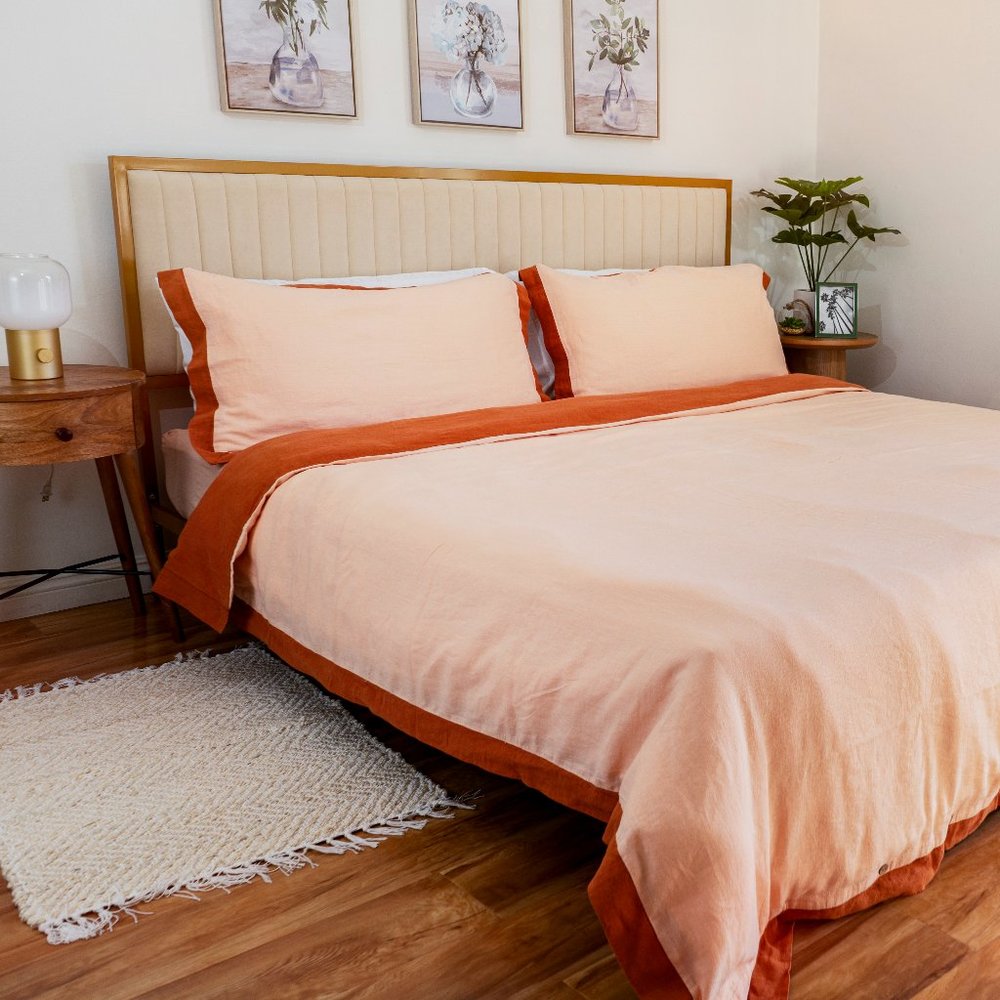 OPEN-BOX Sweet Palms-100% French Line Duvet Cover Set (Orange,Queen Size)